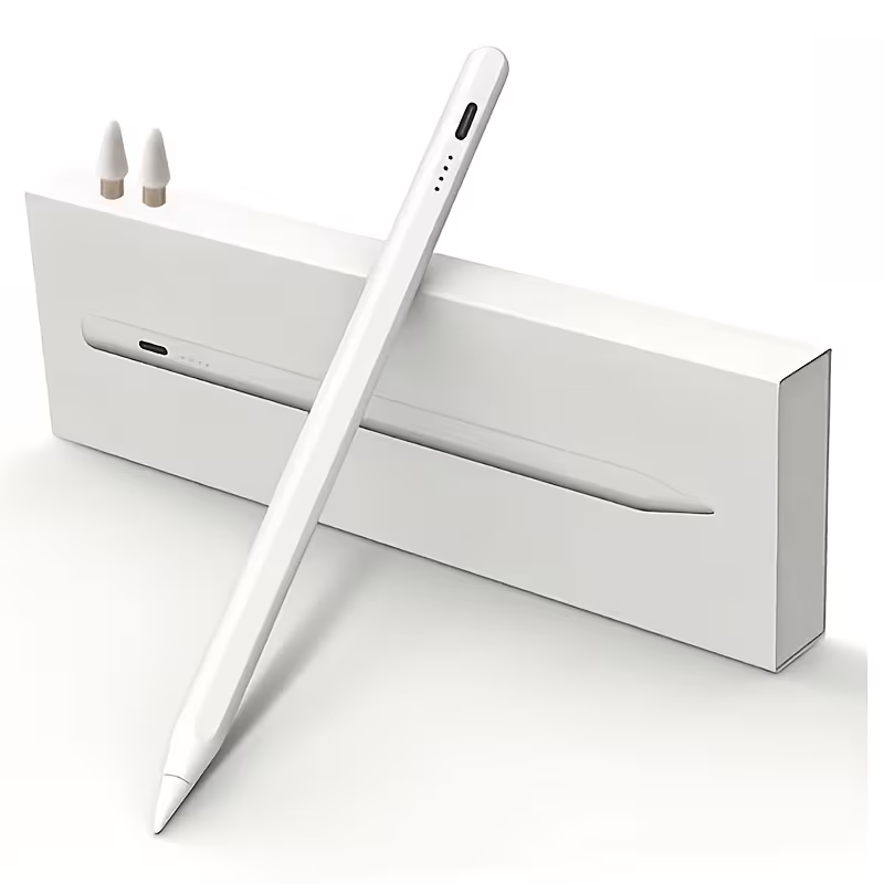 Professional news article featured image: A sleek, modern stylus pen with a metallic finish, shown next to an Apple tablet displaying a vibrant digital art piece. The background is a minimalist workspace with soft lighting.. High quality, editorial style, suitable for news website, 1200x630 pixels, modern design