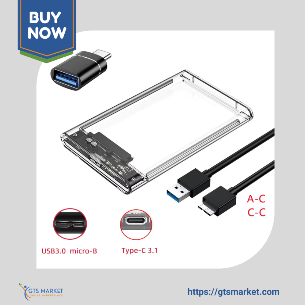 Professional news article featured image: Transparent 2.5-Inch HDD SSD Enclosure Case. High quality, editorial style, suitable for news website, 1200x630 pixels, modern design