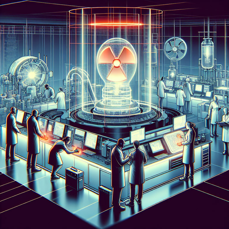 Professional news article featured image: A futuristic laboratory with scientists handling radioactive materials, glowing containers, and high-tech equipment.. High quality, editorial style, suitable for news website, 1200x630 pixels, modern design