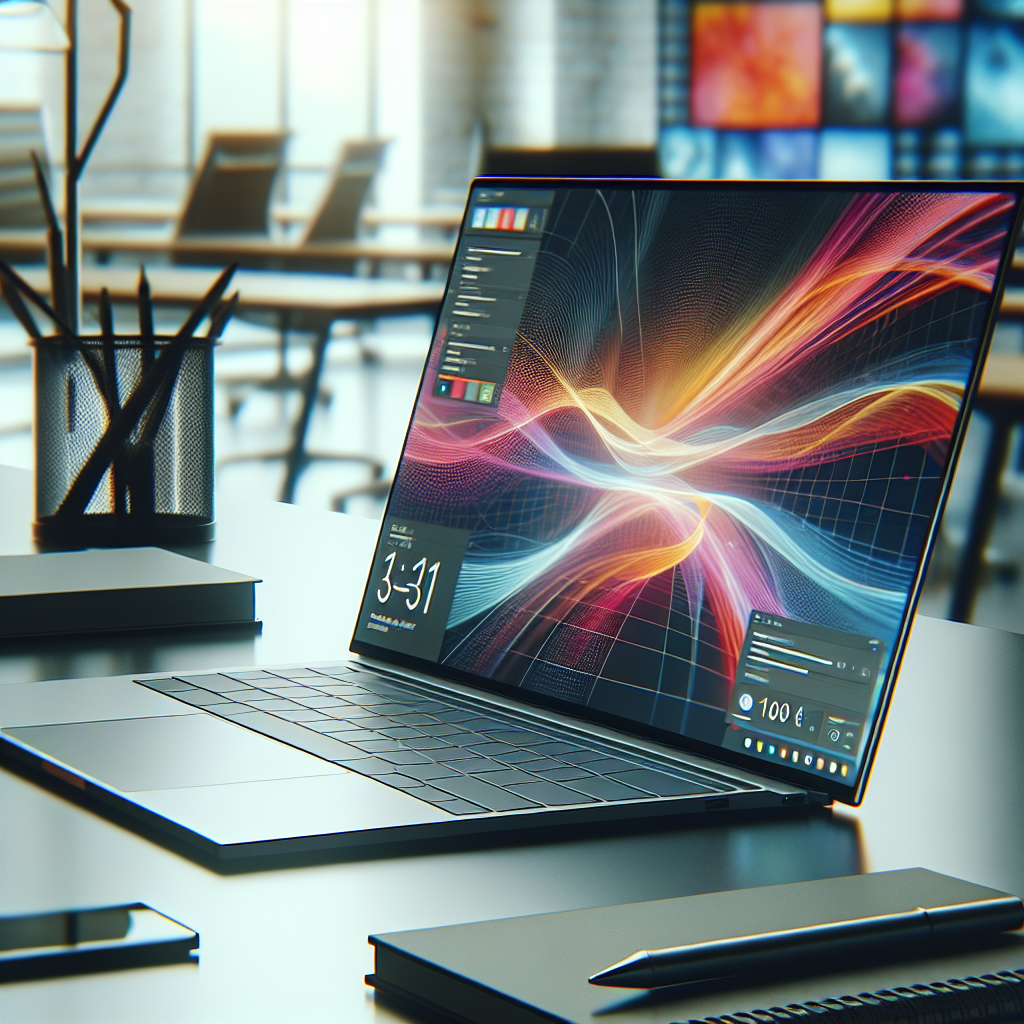 Professional news article featured image: A sleek, modern laptop with a 16-inch screen, showcasing a thin, lightweight design, placed on a minimalist desk setup, with a vibrant OLED display in a tech-savvy environment.. High quality, editorial style, suitable for news website, 1200x630 pixels, modern design